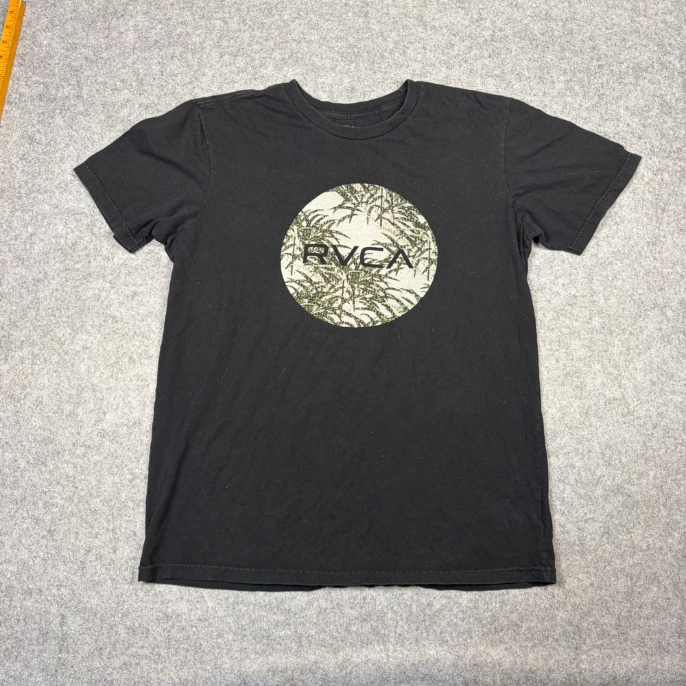 RVCA Mens Standard Tee Black Graphic T-Shirt Bamboo Circle Logo Size L